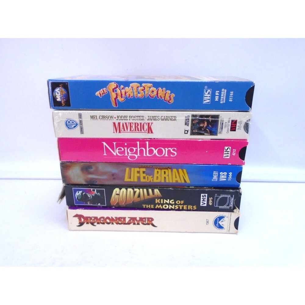 Vintage Retro VHS Movies LOT Godzilla, The Flintstones, Dragonslayer
